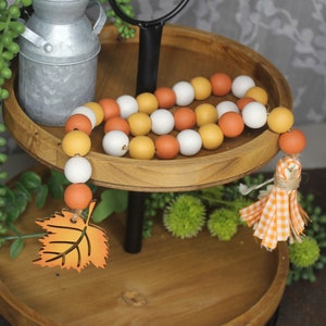 bead garland, fall wood garland, leaf garland, wood leaf garland, fall décor, tier tray décor, fall tier tray, tier tray décor