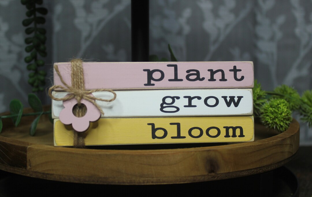 Spring Book Stack Spring Book Stack, Spring Décor, Spring Tier Tray, Wood Books, Plant ...