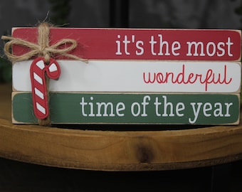 wooden books, tiered tray piece, centerpiece, holiday décor, book bundle, book stack, Christmas book stack, It's the most wonderful time