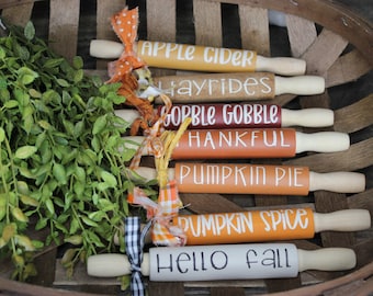 fall mini rolling pins, tiered tray décor, fall décor, autumn décor