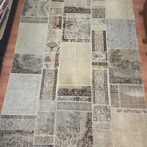 200x270 Vintage Patchwork Teppich, Patchwork Teppich, Orientalischer Teppich, Patchwork Teppich Wolle, Antiker Teppich