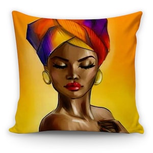 African Woman Pillow Case, African Art Cushion Cover, Black Woman Pillow Case, Home Art Pillow, Decoraive Pillow