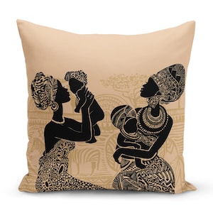 African Woman Pillow Case, African Ethnic Pillow Cover, Decorative Pillow, African Art Cushion, 16x16 Pillow Cover, Home Art