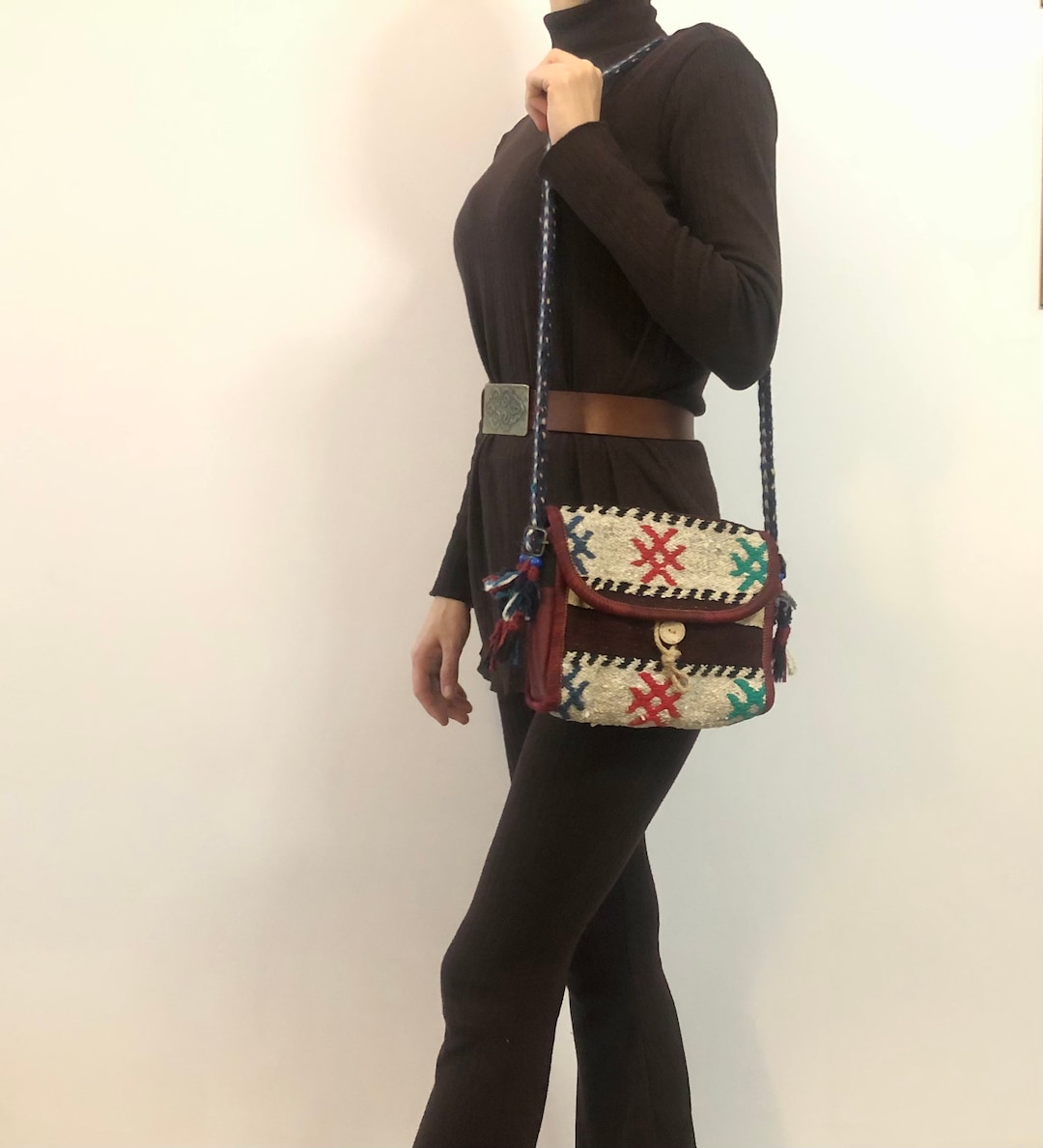 Vintage Boho Bag, Hippie Boho Bag, Kilim Crossbody, Small Boho Bag