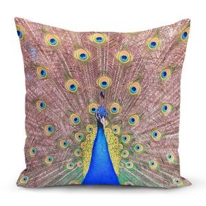 Peacock Pillow Cover, Peacock Tail Printed Pillow, Bird Printed Pillow Case, Decoration Pillow, 16x16 Pillow