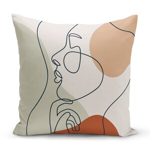 Abstract Face Draw Pillow Cover, Pastel Tone Colored Cushion Case, 16x16 Decorative Pillow Case, Outdoor Pillow Cover, Decorative Pillow