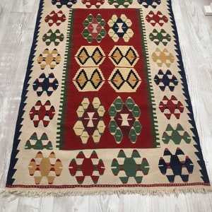 Turkish Kilim Rug, Kilim Rug Vintage, Geometric Kilim Rug, Kilim Rug Red, Multicolor Kilim Rug, Handwoven Kilim, 3x6 Kilim Rug, Boho Rug,
