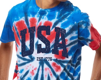 USA 1776 Tie Dye Shirt, Red White Blue Patriotic Comfort Colors Tee