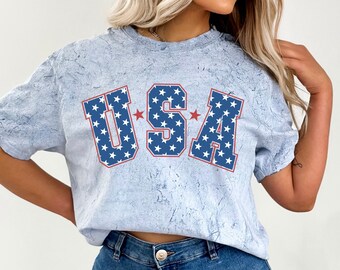 Retro USA Stars Tie Dye Shirt, Vintage Patriotic 4th of July Style
