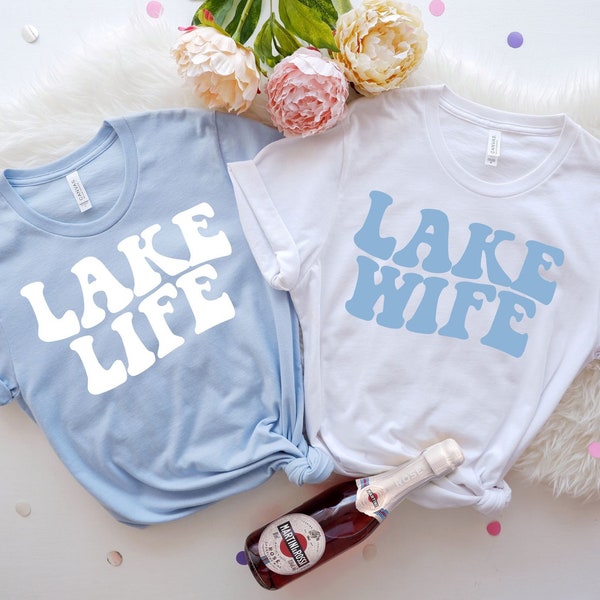 Lake Life Lake Wife Wavy, Retro Batch Shirts, Bachelorette Party Shirts, Lake House Party, Bachelorette T-Shirt, Retro Blue Shirt