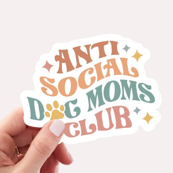 Retro Dog Lover Weatherproof Sticker, Anti Social Dog Mom Sticker, Vintage Dog Mom Laptop Sticker, Dog Sticker, Retro Water Bottle Sticker