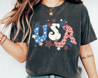 Retro USA Comfort Colors shirt, 4th of July tee, Retro funny fourth shirt, Womens 4th of July shirt, America Patriotic Shirt, Independence