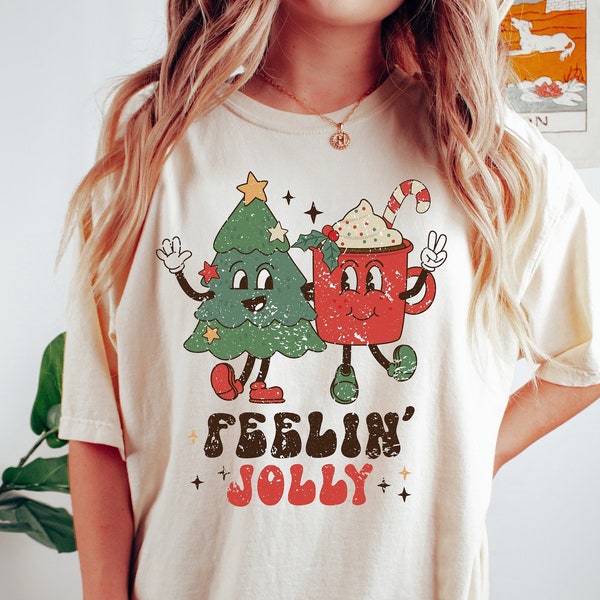 Retro Christmas Comfort Colors Shirt, Feeling Jolly Christmas Shirt, Vintage Santa Christmas Shirt, Retro Holiday Shirt, Ugly Sweater Shirt