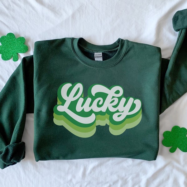 Lucky Retro Sweatshirt, Lucky Clover Sweater, St Patricks Day Sweatshirt, Lucky Pullover, Womens Lucky Sweatshirt, Lucky Crewneck, Shamrock