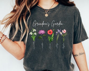 Custom Comfort Colors Tee, Moms Garden Kids Birth Flowers Shirt, Girl, Mom, Mom Shirt, Birth Flowers, Mom Gift, Grandmas Garden,Gift for Mom