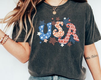 Retro USA Comfort Colors shirt, 4th of July tee, Retro funny fourth shirt, Womens 4th of July shirt, America Patriotic Shirt, Independence