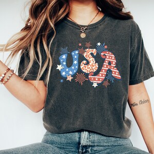 Retro USA 4th of July Shirt: Comfort Colors, Red White Blue, Unisex Loose Fit