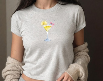 Lemon Drop Martini Graphic Baby Tee, Girly Y2K Style, Soft Cotton Toddler Shirt