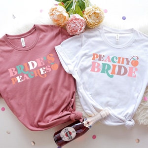 Peachy Bride, Bride&#39;s Peaches, Cute Bach Shirts, Bachelorette Trip Shirts, Georgia Bachelorette T-shirt, Retro Bride Shirt and Bridesmaid T