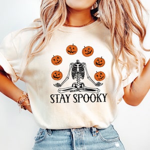 Retro Halloween Comfort Colors shirt, Stay Spooky, Jack o Lantern,  Vintage Skeleton Halloween Shirt,Autumn Shirt,Retro Fall Shirt,