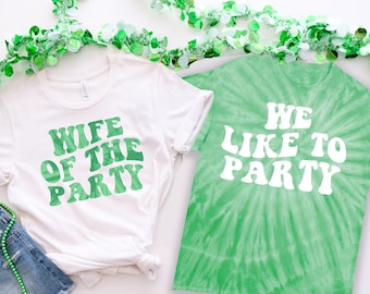 Wife of the Party Retro St Patricks Day Tee: Wavy Lettering Unisex Cotton Shirt