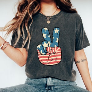 Retro USA Peace Sign Shirt, Vintage 4th of July Patriotic Tee