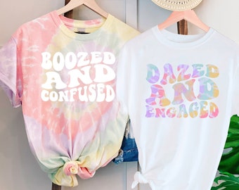 Retro Tie Dye Bachelorette Party Shirts, Vibrant Cotton Blend Tees