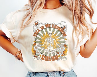 Orange Halloween Tee: Grunge Skeleton Graphic - Comfort Colors Cotton, Unisex Casual Autumn Shirt