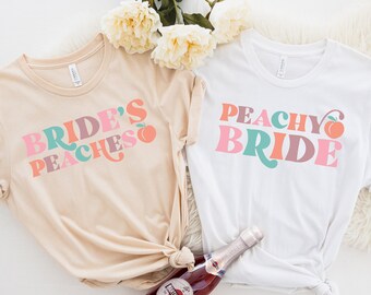 Peachy Bride, Brides Peaches, Retro Batch Shirts, Bachelorette Party Shirts, Georgia Bachelorette T-shirt, Retro Bride Mauve Shirt