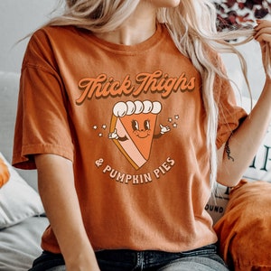 Retro Halloween Comfort Colors Shirt, Thick Thighs and Pumpkin Pies, Vintage Ghost Halloween Shirt, Witch Shirt, Retro Fall Shirt, Fall Tee