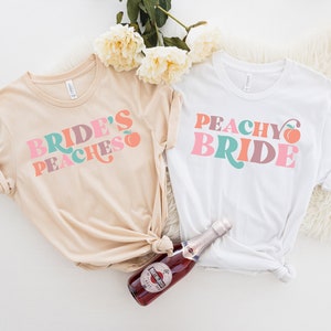 Peachy Bride, Brides Peaches, Retro Batch Shirts, Bachelorette Party Shirts, Georgia Bachelorette T-shirt, Retro Bride Mauve Shirt