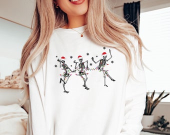 Long Sleeve Retro Christmas Comfort Colors shirt, Dancing Holiday Skeletons, Vintage Holiday Shirt,Cute Holiday Shirt,Retro Christmas Shirt,