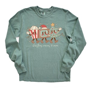 Long Sleeve Retro Christmas Comfort Colors shirt, Christmas Movies And Cocoa, Vintage Holiday Shirt, Funny Xmas Shirt, Christmas Sweater