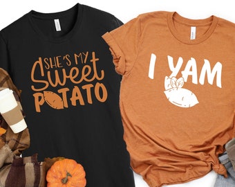 Matching Couple Thanksgiving Shirts – I Yam Sweet Potato Tees, Cotton Blend Fall Outfit