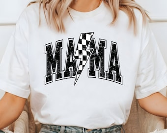 Camiseta Retro Mama: Camiseta vintage a cuadros con rayo, de algodón suave y unisex.