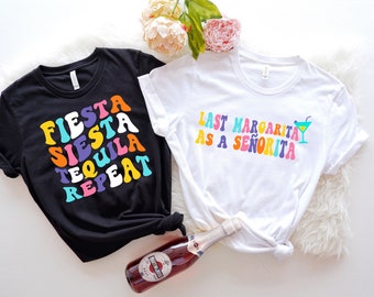 Junggesellinnenabschied Shirts, letzte Margarita als Señorita, Fiesta Siesta Tequila wiederholen, Geschenke für sie, Brautparty Shirts, Mädchen Trip