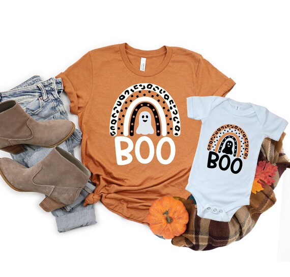 Mommy and Me Shirt Boo Ghost Rainbow 