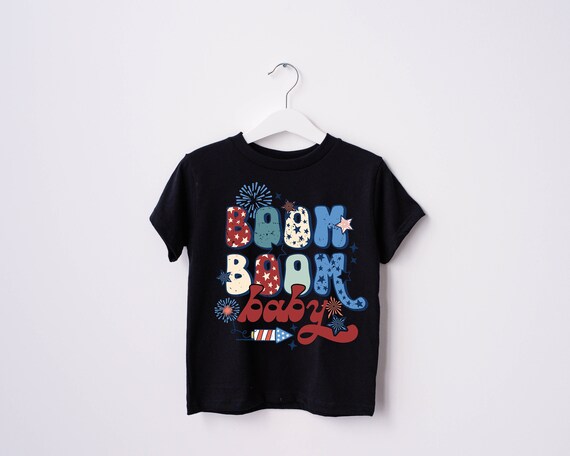Retro Boom Boom Baby Fourth of July Shirt – Infant Toddler Patriotic Cotton Blend Tee