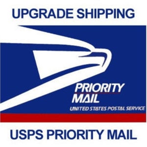 May include: A blue and red USPS Priority Mail label with a white eagle logo and the text "PRIORITY MAIL" and "UNITED STATES POSTAL SERVICE".