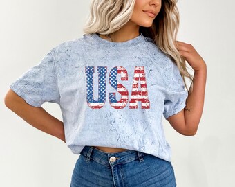 Distressed USA Tie Dye Shirt, Retro Fourth of July Comfort Colors Tee