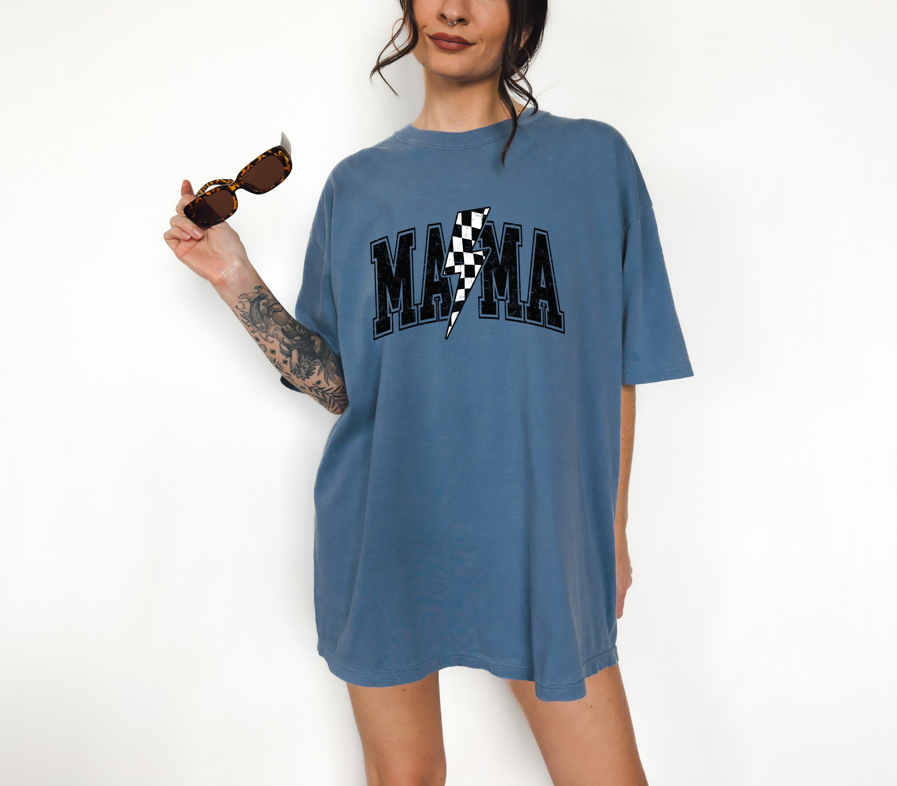 Retro Mama T-shirt: Checkered Lightning Bolt Vintage Tee, Soft