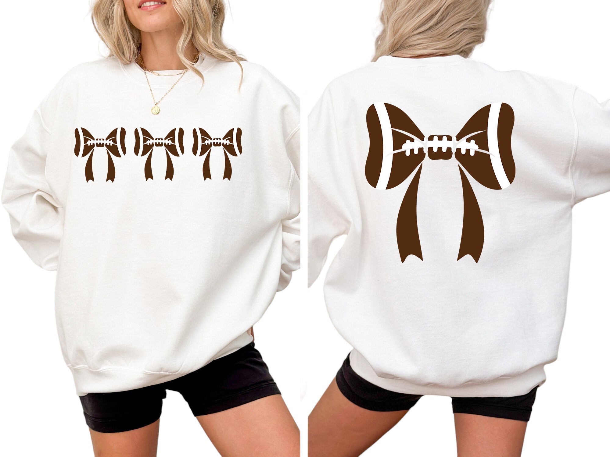 thumbnail image 2 of Women's Football Sweatshirt - Cute Football Bow Graphic Pullover Long Sleeve Top 2 of 9