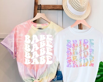 Wavy Bride And Babe, Retro Batch Shirts, Bachelorette Party Shirts, Bride, Babe, Bachelorette T-shirt, Wavy Shirt, Retro Tie Dye Shirt