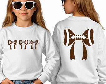 Girls Football Bow Sweater, Game Day Outfit, Cotton Blend (Unisex Sizing)