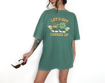 Retro St Patty's Day Comfort Colors Shirt, Let's get Lucked Up, Vintage St Patricks Day T Shirt, Day Drinking Shirt, Shamrock Lucky Tee