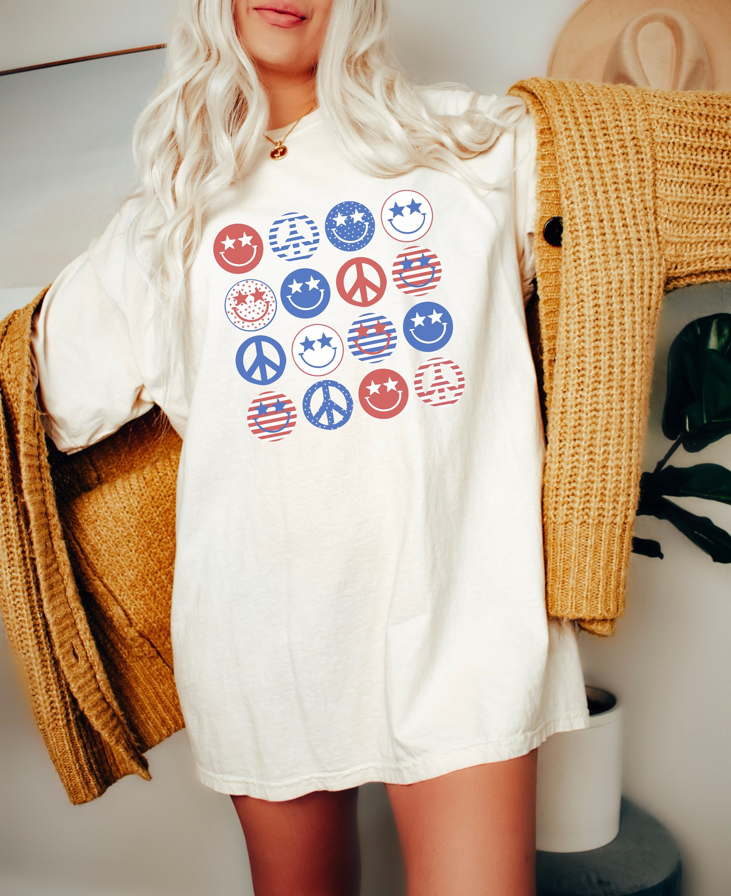peace sign dress shirt Retro USA Peace Shirt: Vintage Smile Fourth of July Tee