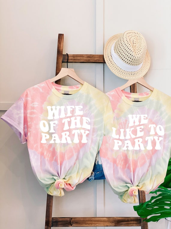 Retro Tie Dye Bridal Party Shirts: Bachelorette Bribe Tribe Tees
