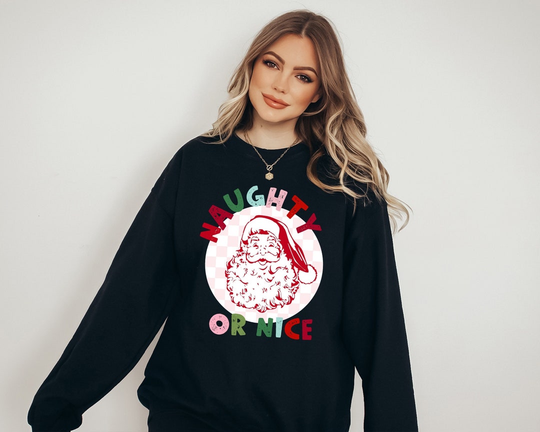 Naughty or Nice Santa Sweater, Vintage Christmas, Christmas Sweatshirt ...