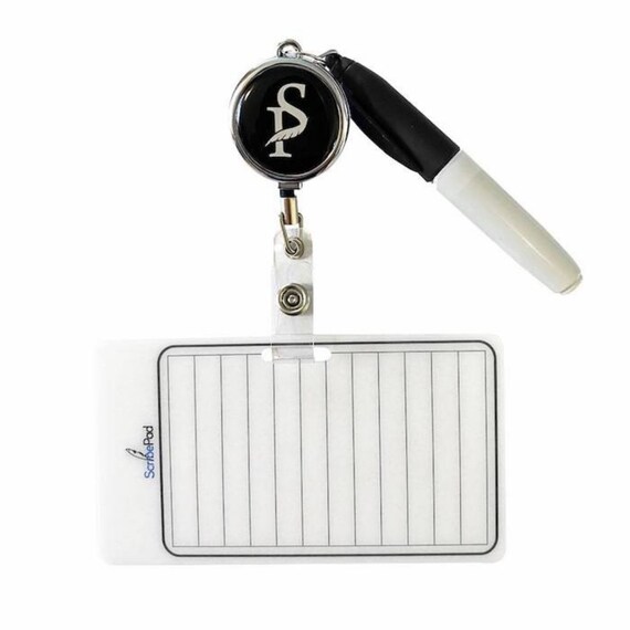 ScribePad - A Dry-Erase Notepad Attached to A Retractable Badge Reel and Mini Wet-Erase Marker. Perfect Medical Worker, Nurse, Teacher Gifts