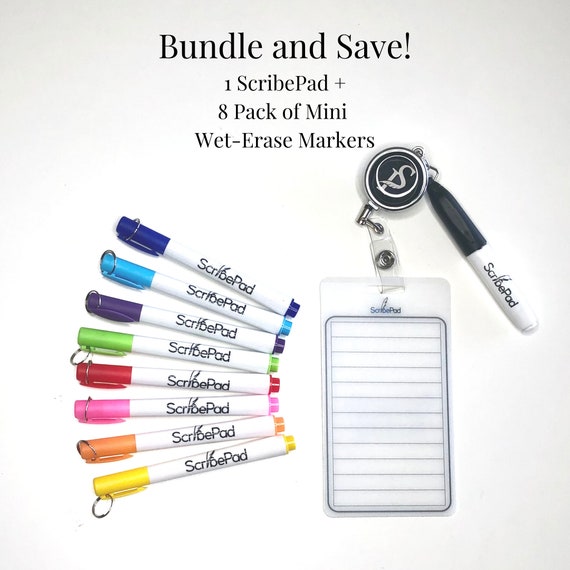 Scribepad & Mini Wet-erase Marker Bundle A Dry-erase Notepad Attached to a  Retractable Badge Reel. Medical Worker, Nurse, Teacher Gifts , Teacher  Markers 